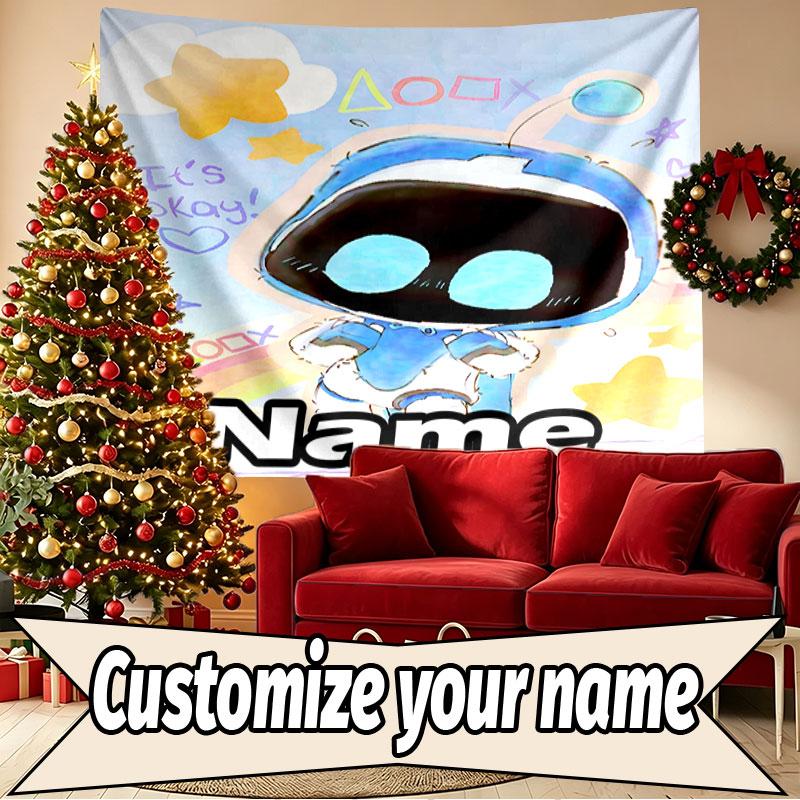 Custom Name Personalized Cosmic Bot Crew Print Tapestry, Wall Art Decor, Bedroom, Dorm, Apartment, LivingRoom, Party Backdrop, Gift for Birthday