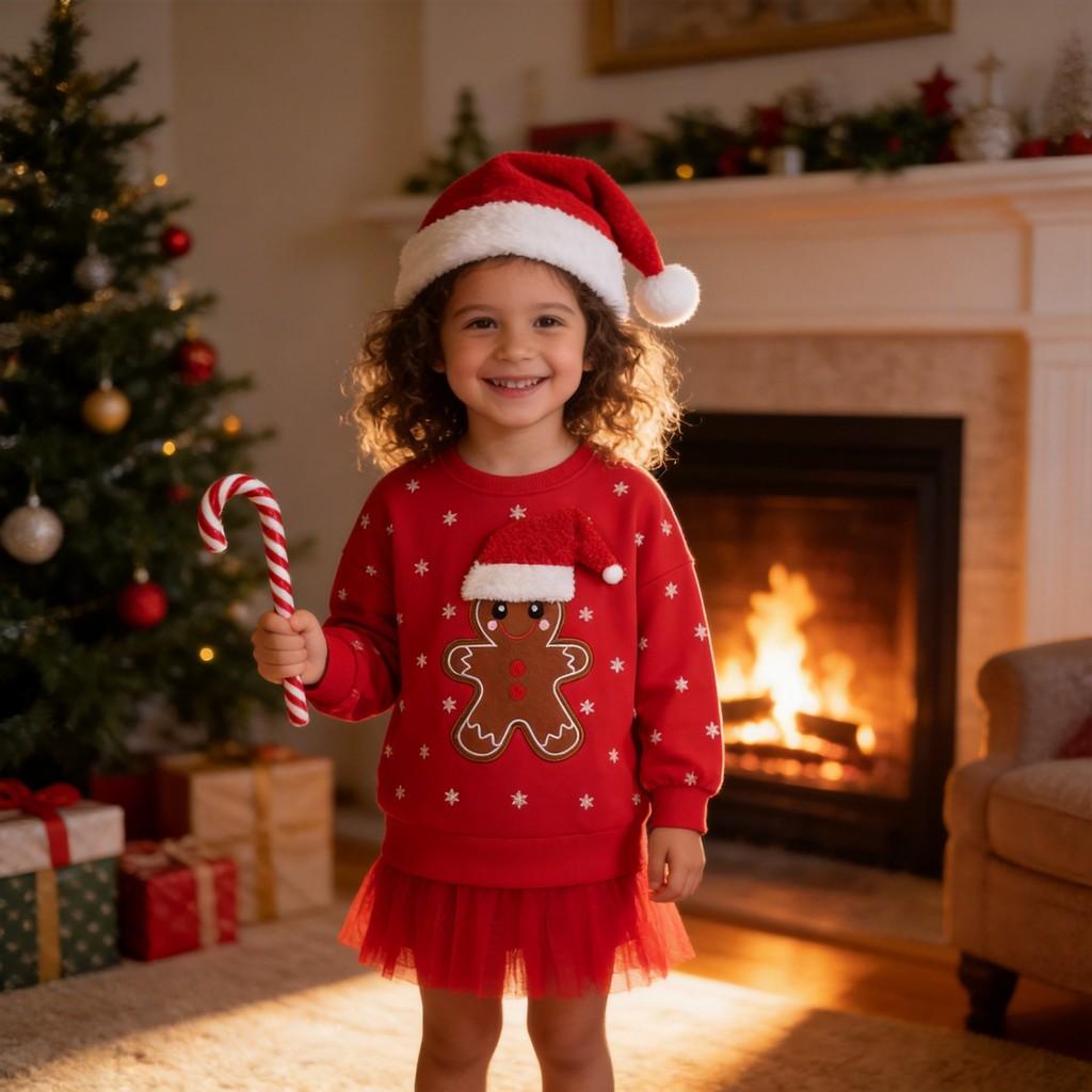 Christmas Girl Sweater With Cartoon Pattern For Kids Autumn Wear