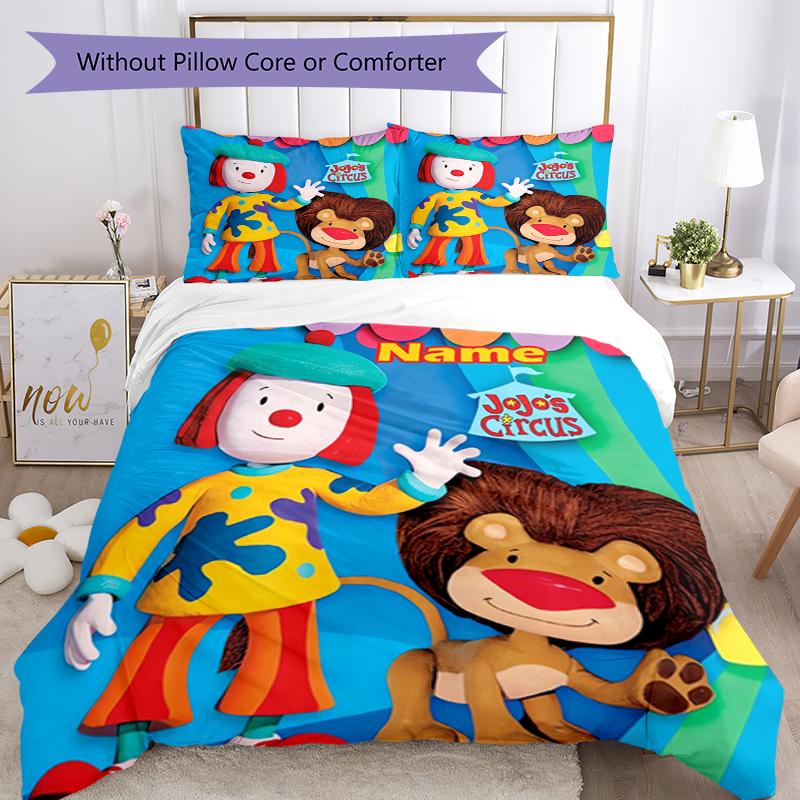 3pcs Custom Name JoJo's Circus Bedding Set Duvet Cover Closure Includes 1 Duvet Cover & 2 Pillowcases, Soft and Comfortable for All Seasons.
