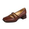 Moda Nowe Wiosenne Damskie Buty Skórzane Buty Mary Jane Kwadratowy Nosek Gruby Obcas Damskie Buty Retro Klamra Średni Obcas Czółenka