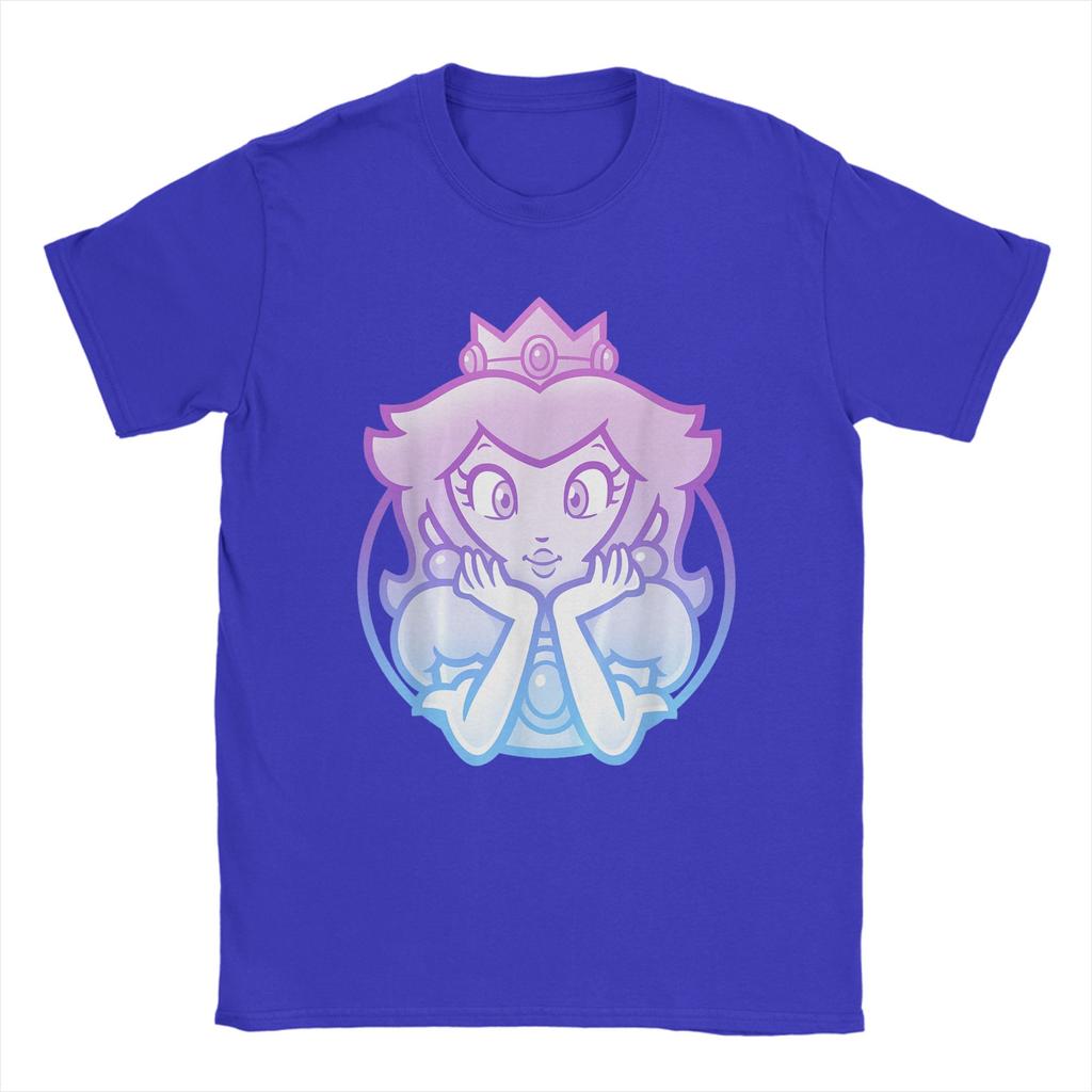 Unisexs TShirts Super Marios Princess Peach Gradient Portrait Amazing Cotton Tees T Shirt Round Neck Clothes New Arrival