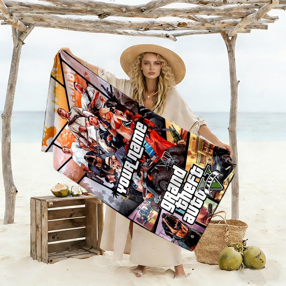 Gta Customizable Name Beach Towel High Absorbency & Quick-Dry Suitable for Sports Travel Swimming Yoga Bathroom Beach And Pool