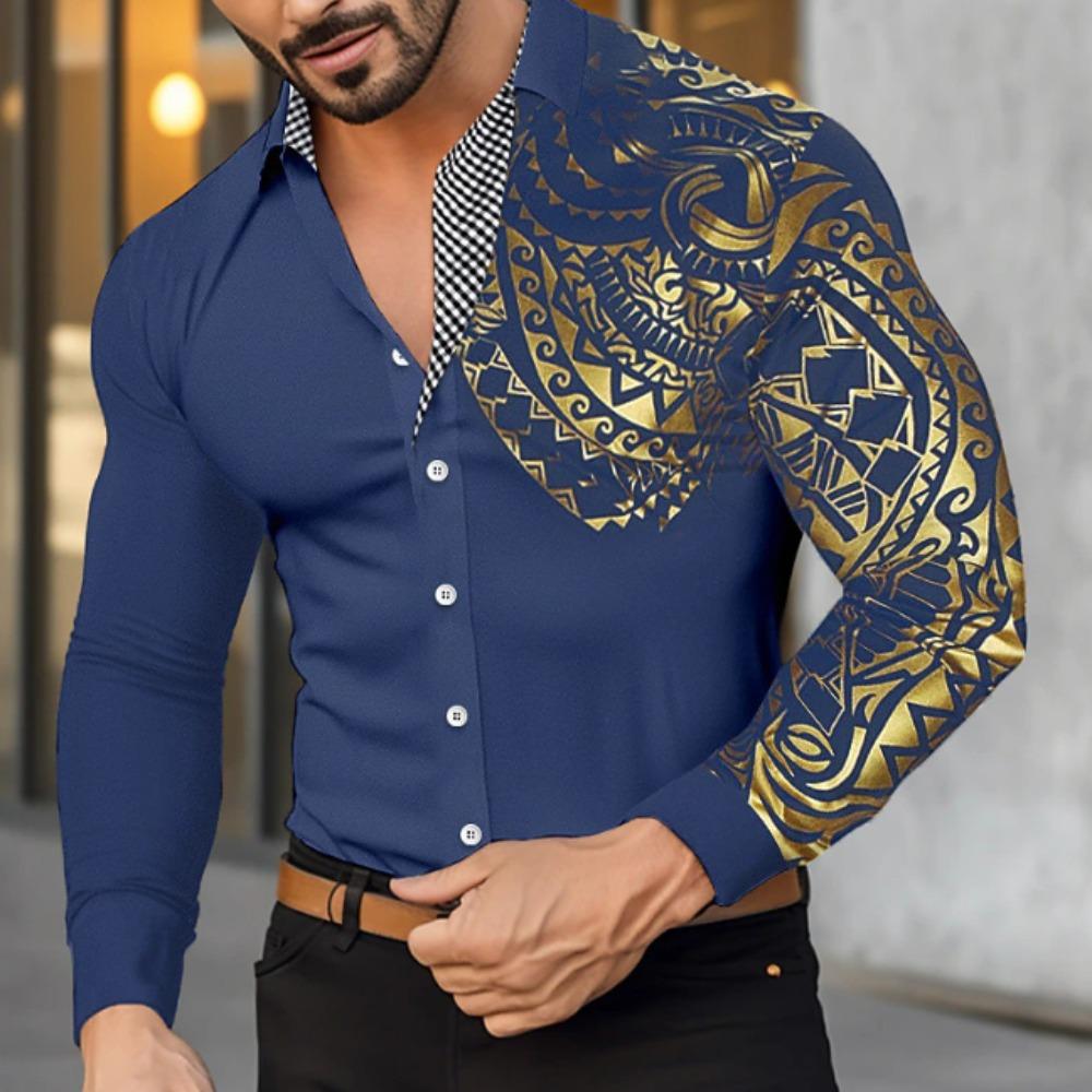 Herren Retro Bedruckte Langarmhemden Lässiger Cardigan Neue Knöpfe Urlaubsmode Hemden
