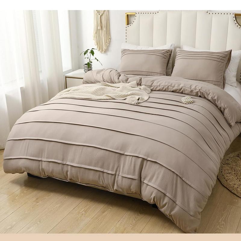 New 5-color striped solid color embroidered duvet cover three-piece set, export home textiles
