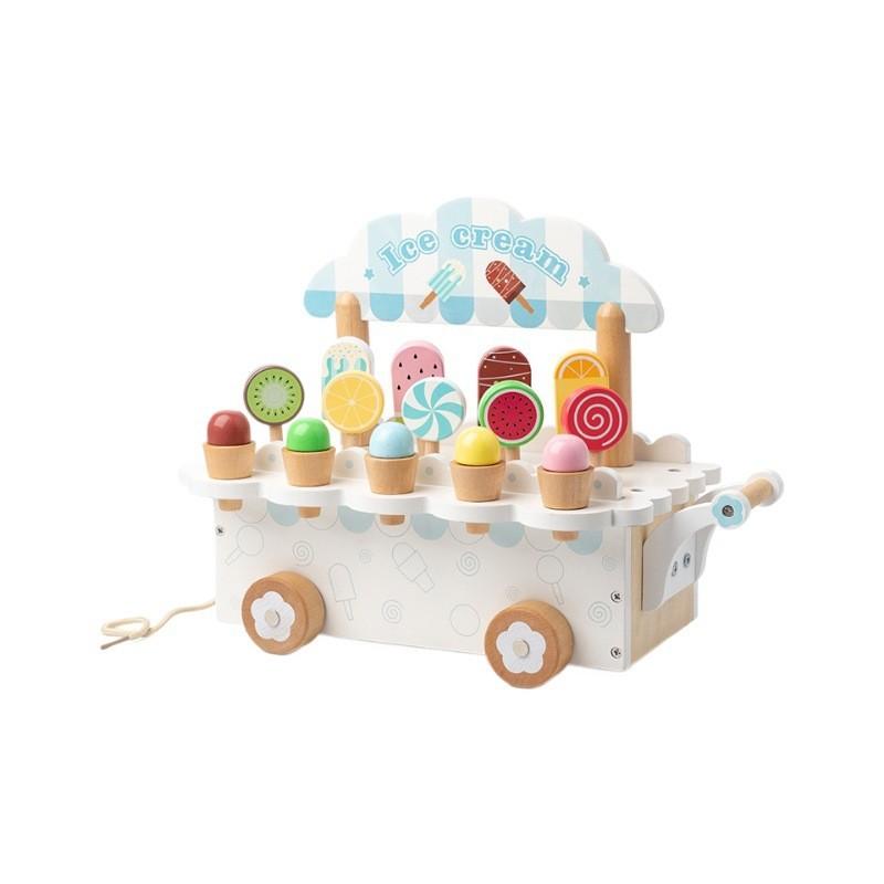 Wooden Ice Cream Cart Playset For Kids Educational Toy Pretend Role Play