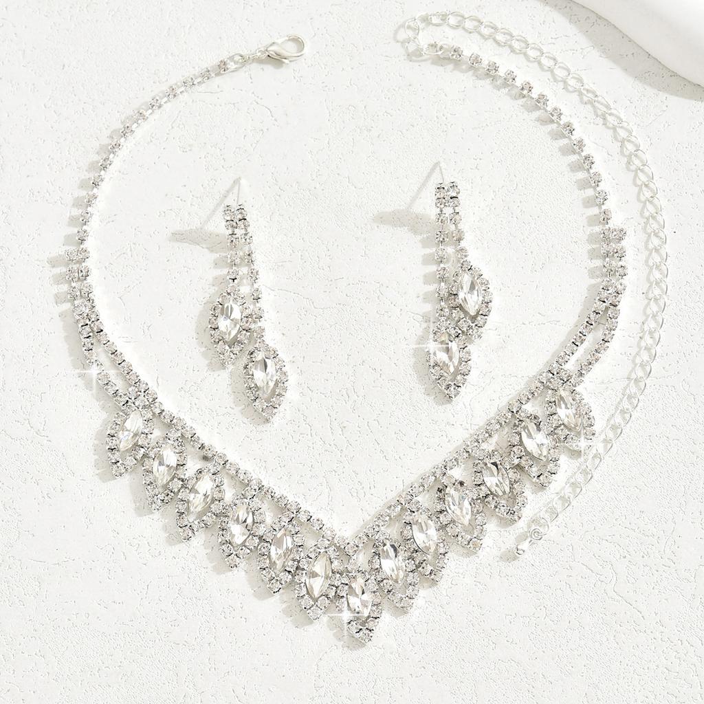 3PC Women's Fashion Copper Inlaid Claw Chain Cone Water Drop Necklace Earrings Zircon Set Wedding Party Festival Gift