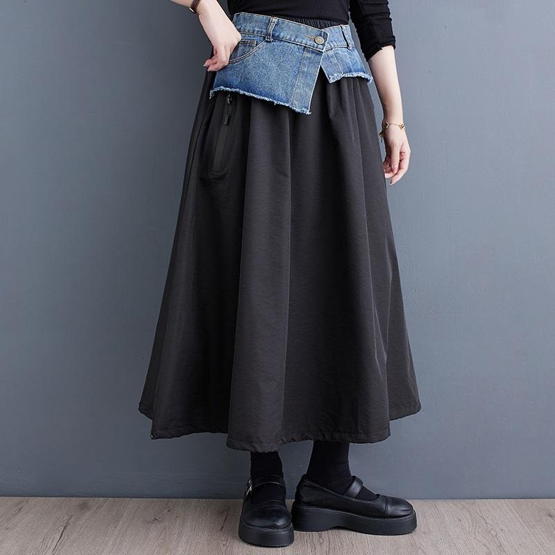 Jarní podzimní ležérní volná dlouhá dámská sukně s vysokým pasem