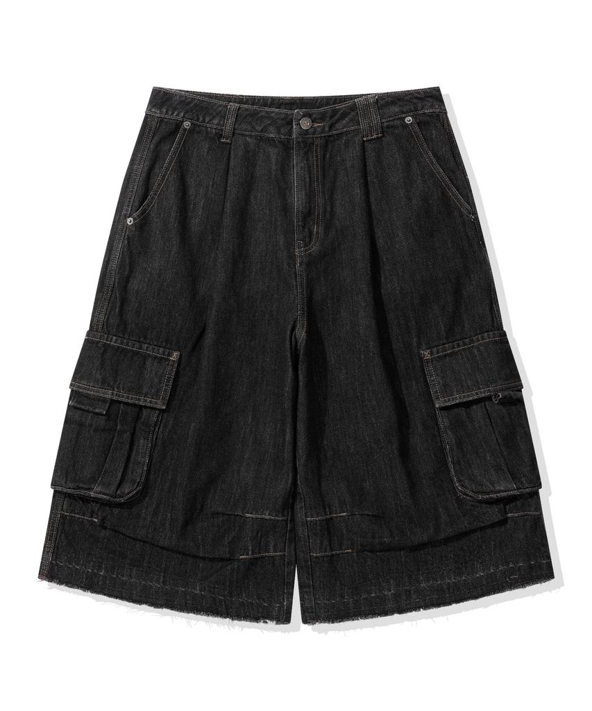 CGP 8-Part Bermuda Cargo Denim Shorts_Vintage Black