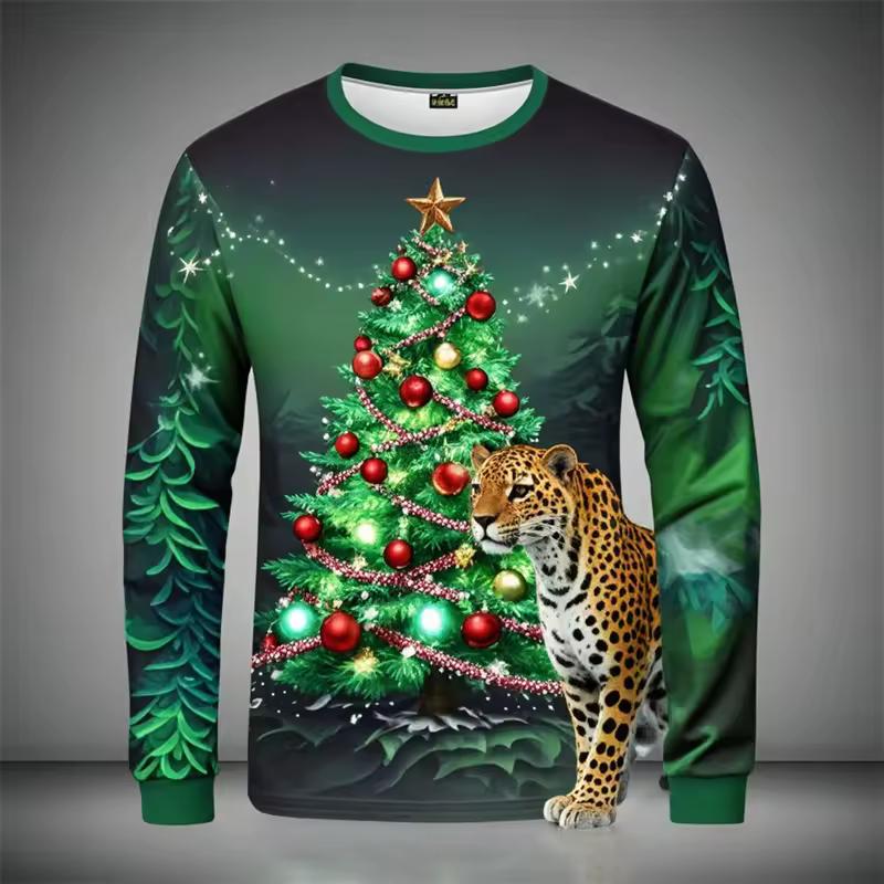 3D Print Animal Husky Graphic Long Sleeve T Shirt For Men Merry Christmas Crewneck Oversized Tshirts Clothes Mens Tee Tops