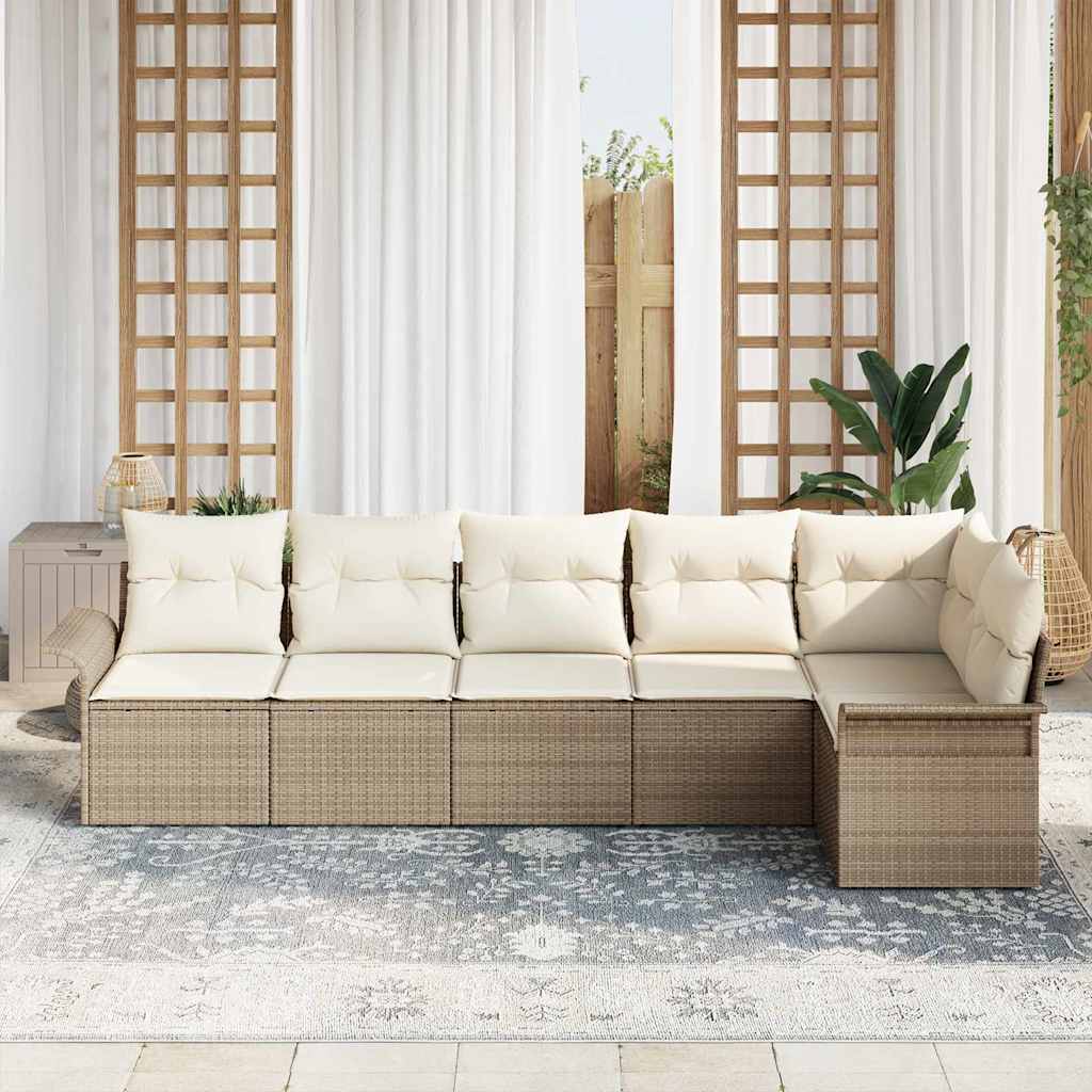 Garden Sofa Set with Cushions and Storage 6 Pcs Beige Poly Rattan
