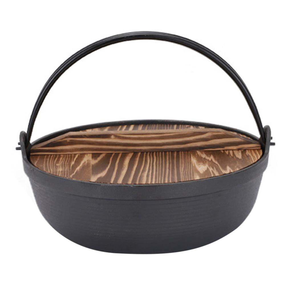 Cast Iron Dutch Oven With Wooden Cover Flat Bottom Design Single Non-coated Non-stick Pan Cast Iron Dutch Oven For Outdoor
