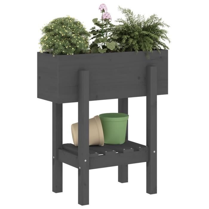 VidaXL Jardinière gris 62x30x69 cm bois massif de pin 825235