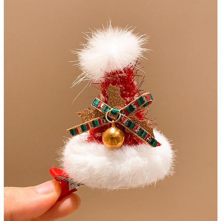 Ding Ding Ding~Cute Red Christmas Tree Hat Hair Clip, Women's High-end Dressing Props, Plush Side Bangs Clip