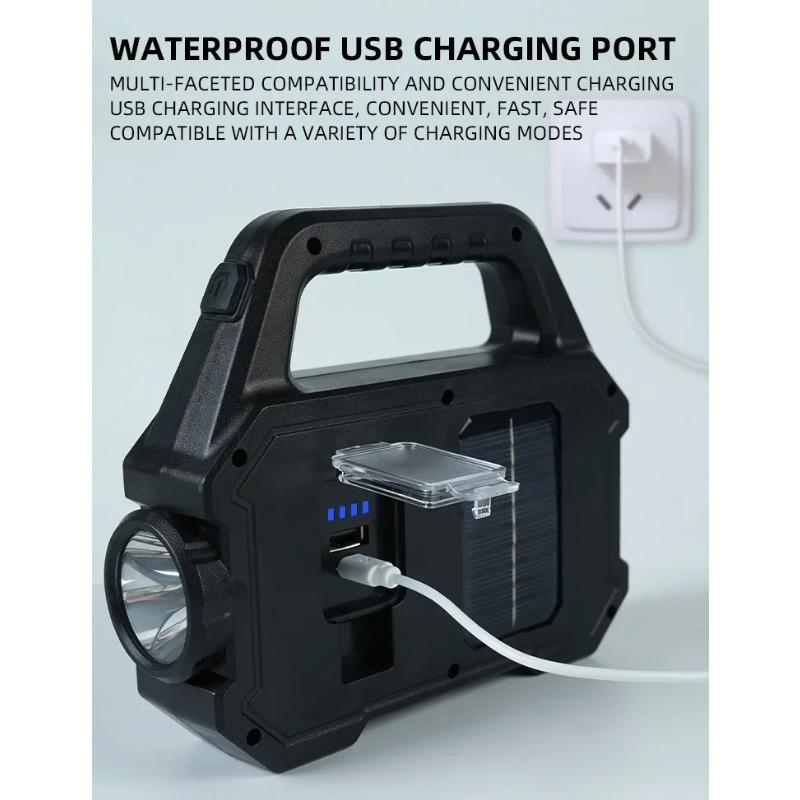 High Power LED COB Flashlights Rechargeable Camping Work Light Multi Functional Portable Light Solar Charging 6 Lighting Modes