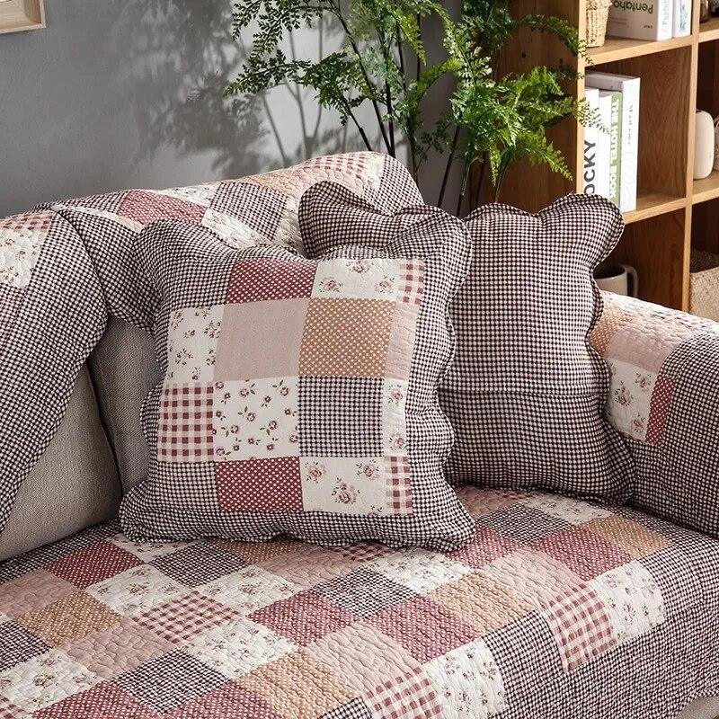 Cotton Plaid Sofa Cover for 2 3 Seater Couch Floral Square Backrest Armchair Chaise Lounge Sofa Fundas