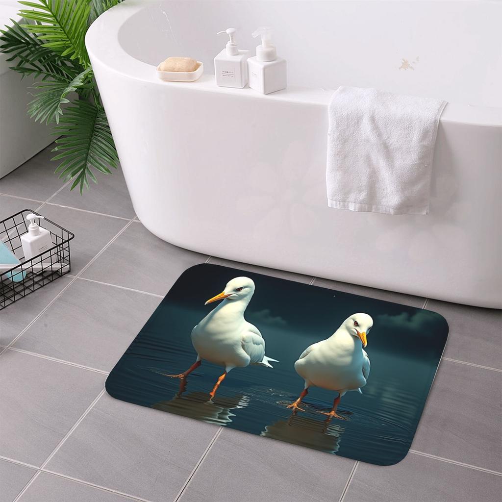 1PC Two Seagulls Pattern Kitchen Rug Non-Slip Door Mat Pop design Bathroom Rug Bath Mat Carpet for Home Sink Laundry ecoreeree