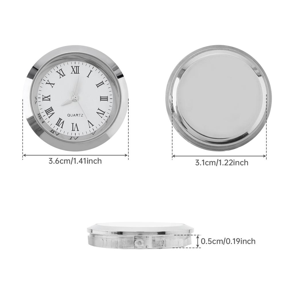 1-1/2 palca (37 mm) Kremenný strojček Okrúhla Mini Vložka do hodín pre otvor s priemerom 35 mm so strieborným rámčekom, Miniatúrna remeselná náhrada hodín