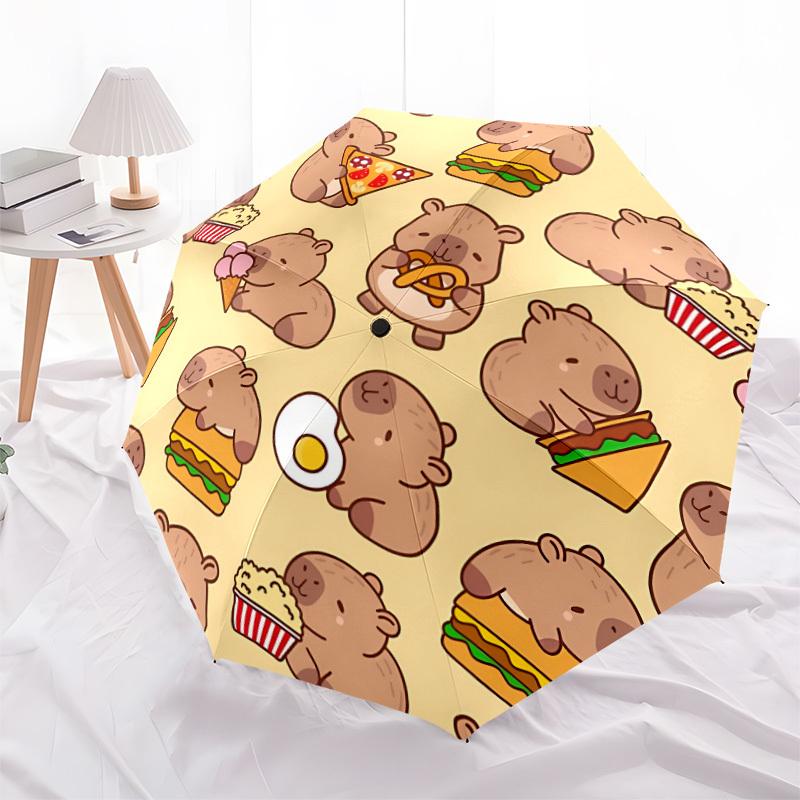 1pc Capybara Burger Fashionable Automatic Opening/Closing Folding Umbrella with 8 Bones, Windproof Portable, Daily Use045