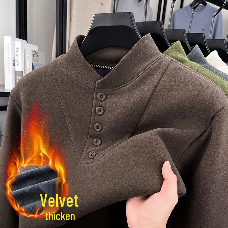 

Men s Double-Sided Velvet Stand Collar Polo Shirt - Long Sleeve Base Layer for Autumn/Winter XXL