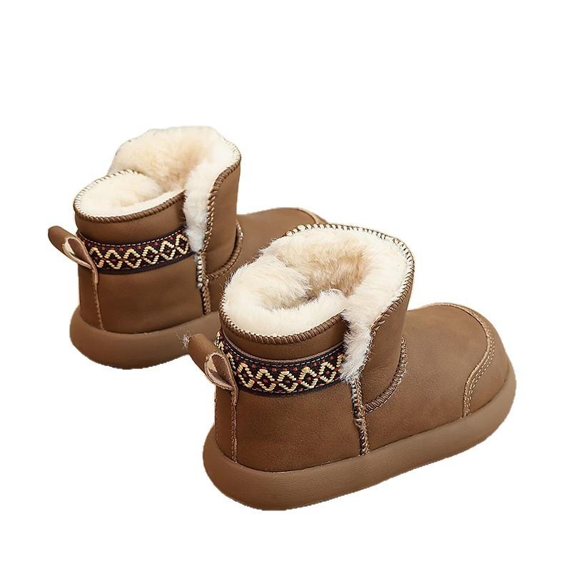 Kids Solid Pull-On Snow Boots Simple Thick Warm Soft Sole Cotton Boots for Toddler Winter