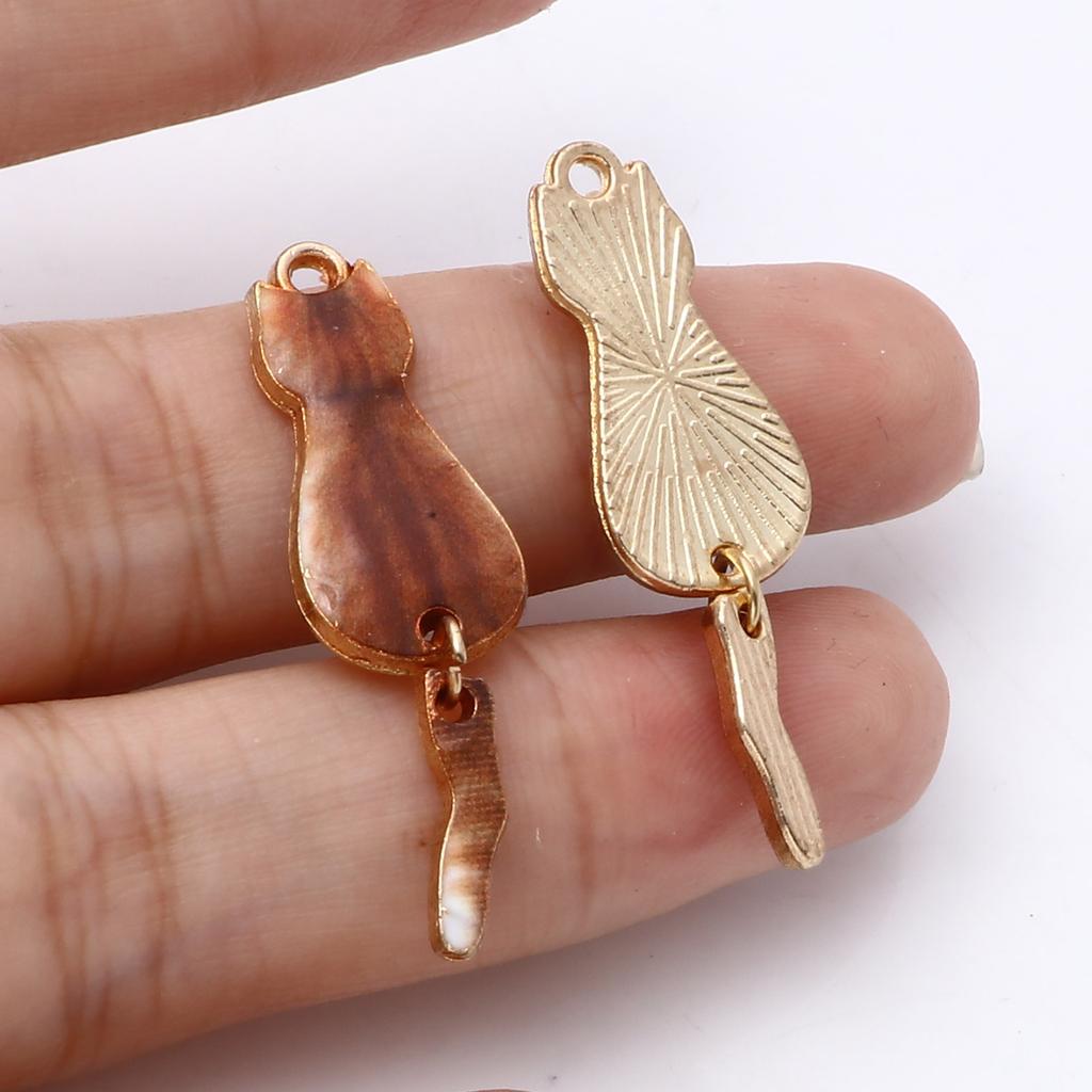 10PCs Cat Enamel Gold Color Metal Charms Animal Pendants Multicolor DIY Making Necklace Earrings Women Fashion Jewelry 3.5cmx1cm