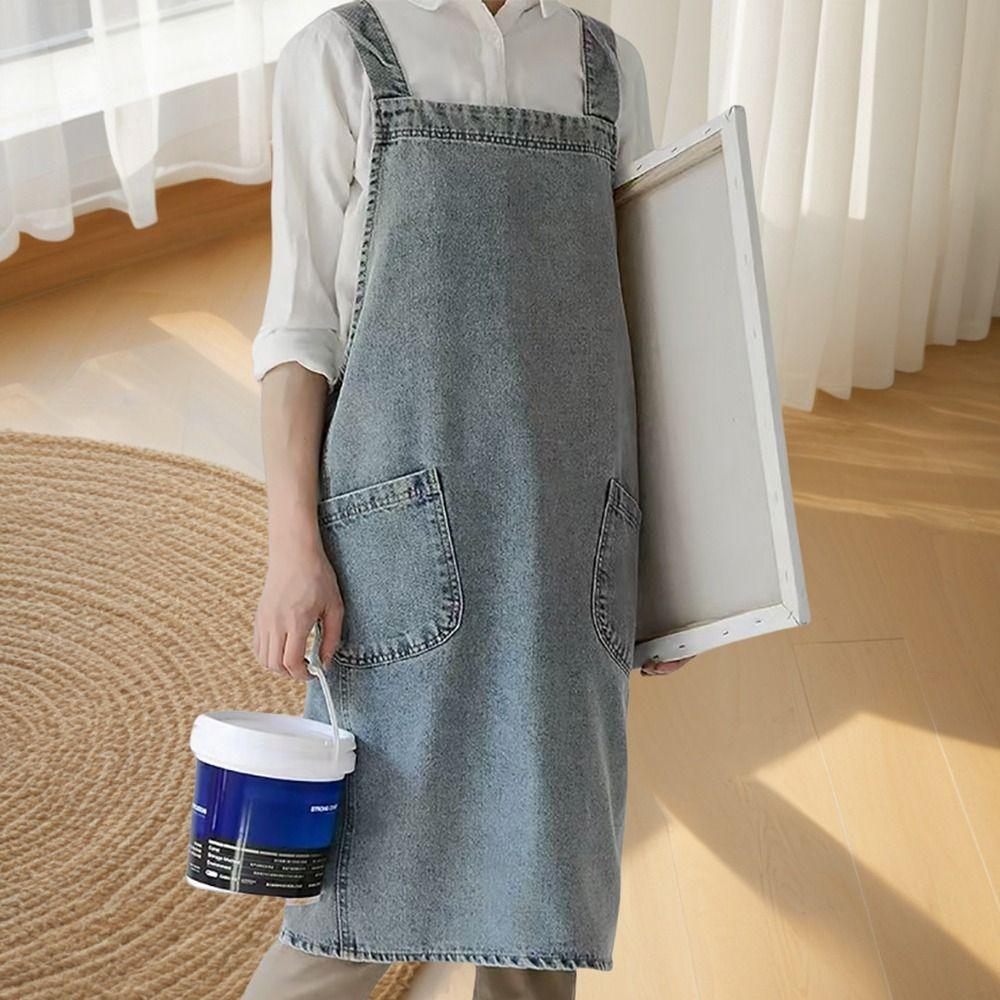 Elegant Kitchen Cooking Apron Oil-Proof Artist Flower Shop Apron Ladies Denim Apron  Restaurant Use