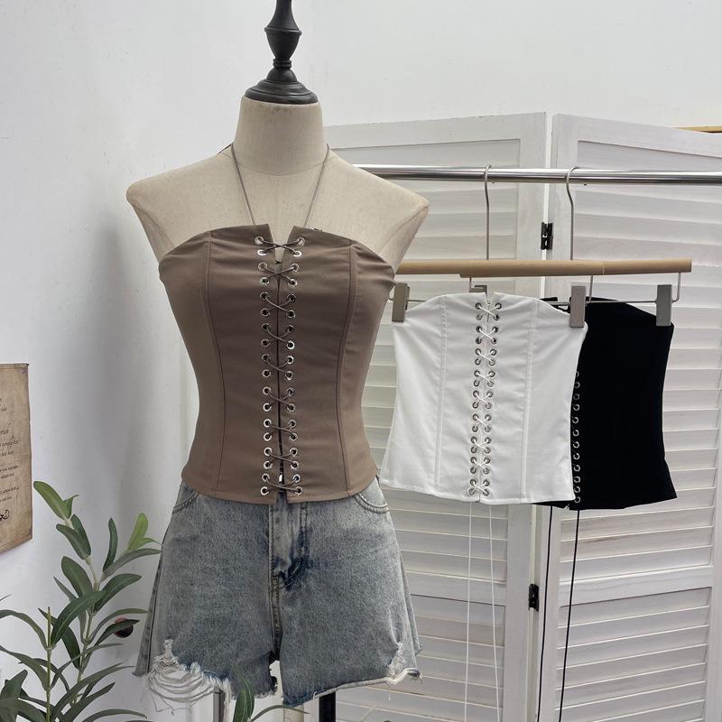 Spicy Girl Strapless Waist-Cinching Crop Top with Anti-Slip Design and Cutout Details (Style 2829)