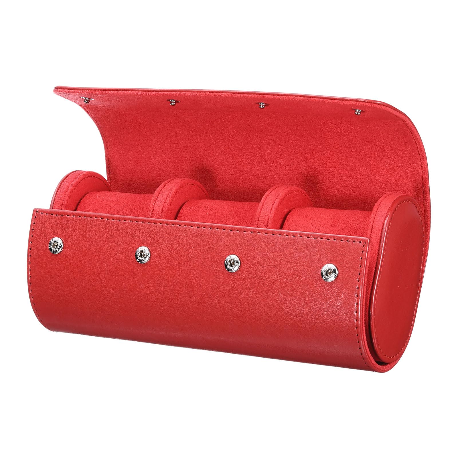 

uxcell Portable Leather Watch Case for Men and Women, 3-Slot Watch Roll Travel Case, for Travel, Display, Home Storage, Red