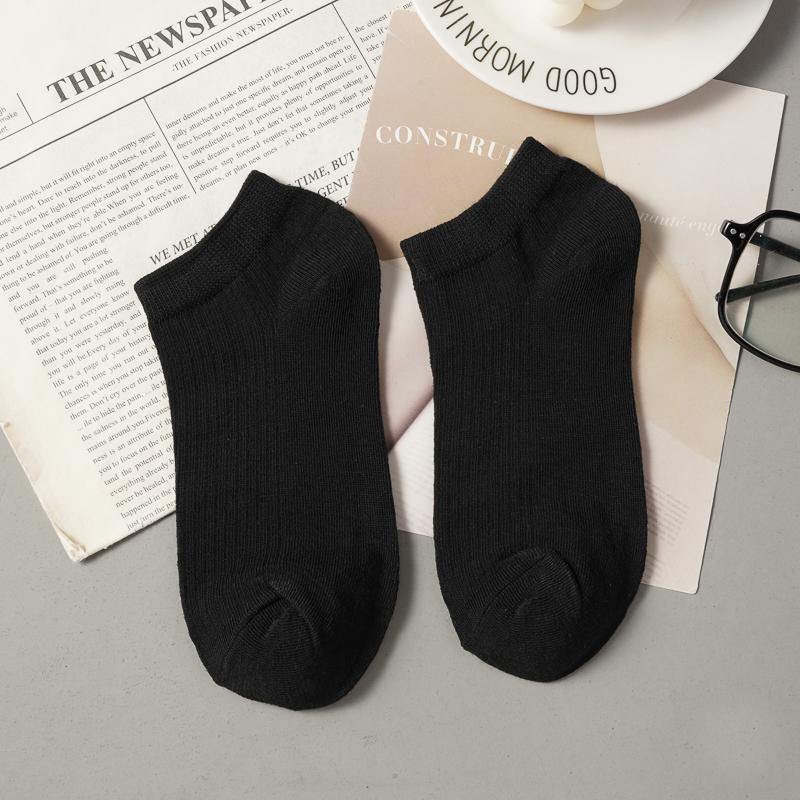 5 Pairs/Lot Men's Cotton Low Cut Boat Socks Sweat-absorbing Solid Color Black White Breathable Socks