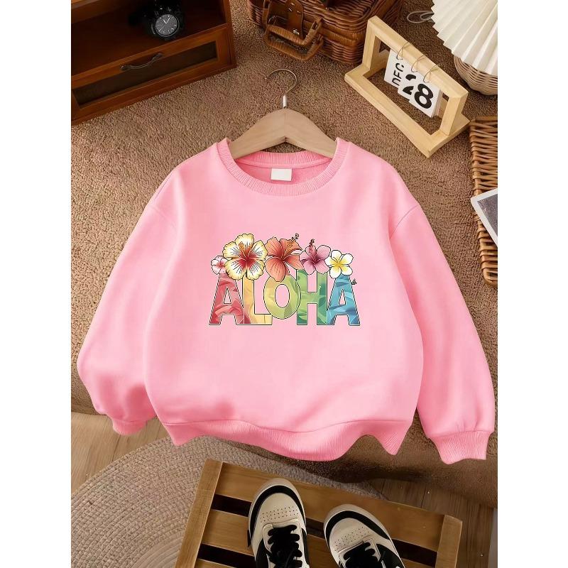 Moletom Preto Unissex Infantil com Gola Redonda, Pulôver de Manga Longa com Estampa Colorida de Flor de Hibisco Tropical Aloha, Moletom para Meninos Meninas Acima de 4 Anos