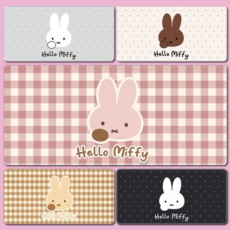 Miffy Desk Mat Pink Extended Mouse Pad Cute Cartoon Printing Smooth Surface Non Slip Rubber Base Keyboard Pad for Office Gaming