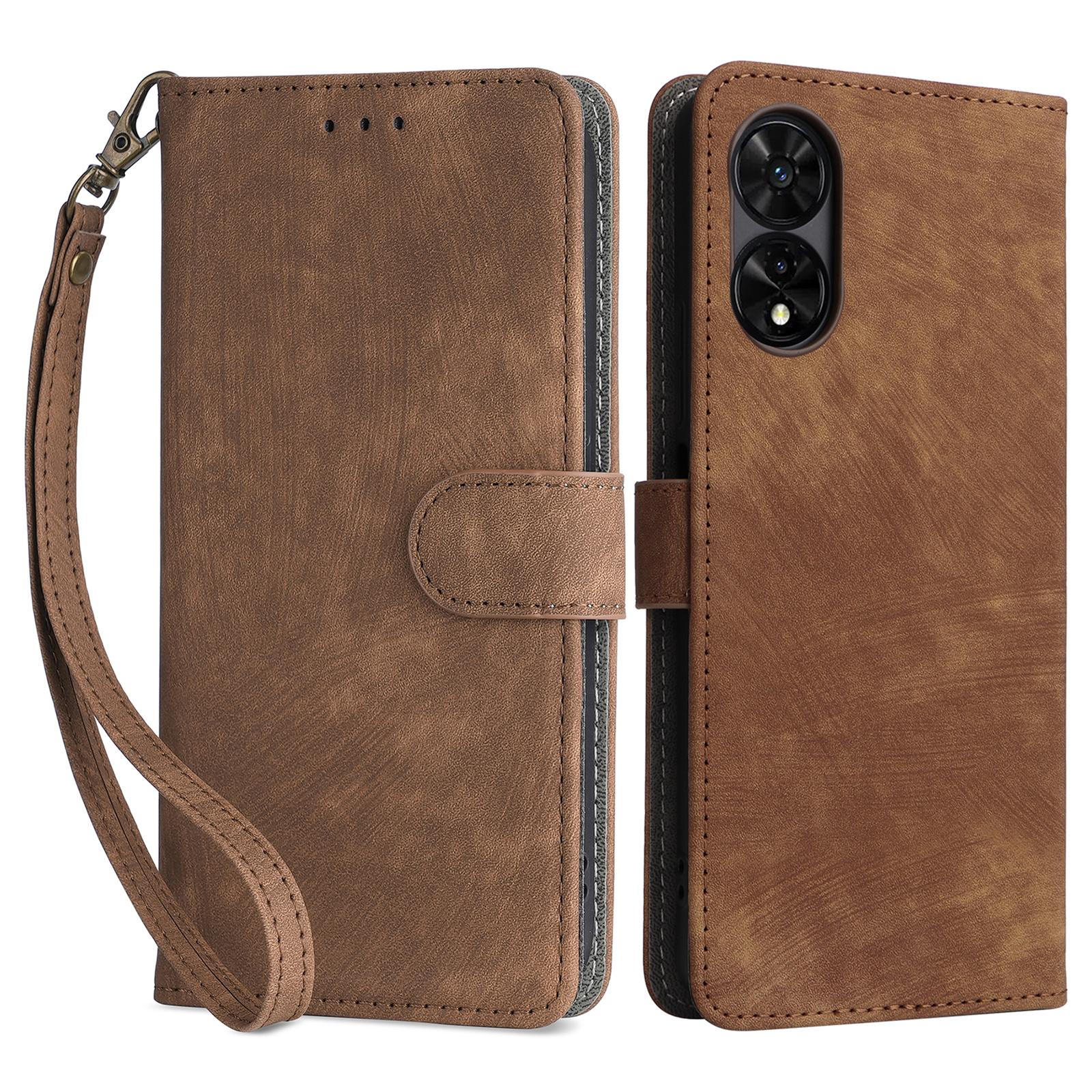 

For TCL 50 5G Case RFID Blocking Folio Flip Leather Phone Wallet Cover with Hand Strap Brown
