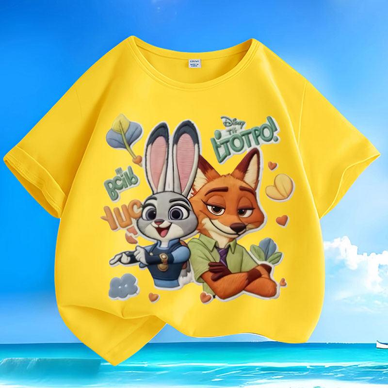 

New Pure Cotton Disney Zootopia Pattern Print Versatile Casual Summer Children s Short Sleeved Trendy Round Neck Loose Top 100