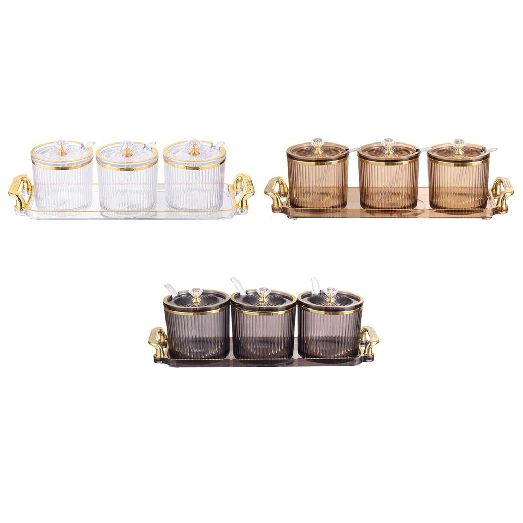 3 Stück Badesalz Aufbewahrungsglas mit Deckel Löffel und Tablett Salz Zucker Gewürz Schüssel Behälter für Zucker Gewürz Würze Zuhause Pfeffer