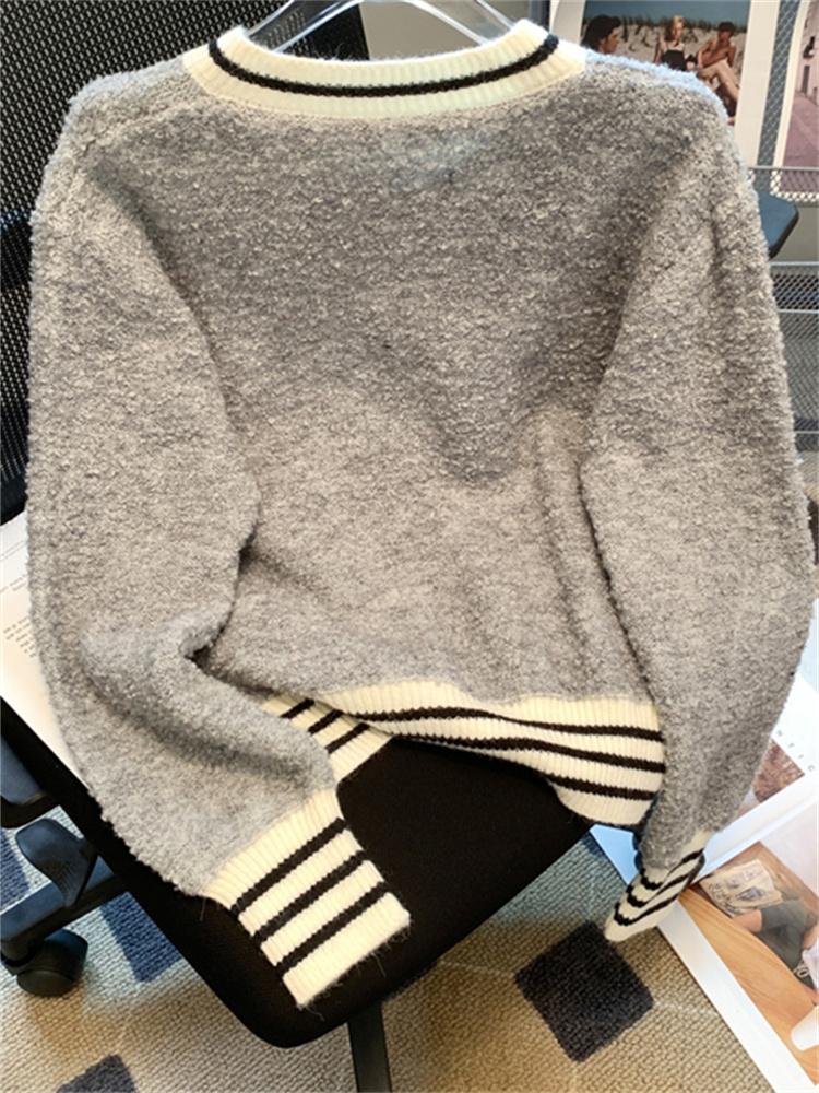 Knitted Women Cardigan Autumn Winter  New Patchwork Long Sleeve Sweater Casual Vintage Single Breasted Cardigans