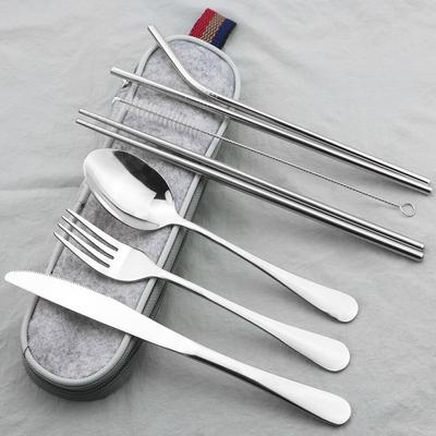 Portabla Bestick Rese Camping Middagsservis Flatware Bestickset Kniv Gaffel Sked Ätpinnar Sugrör Middagsset 18/10 Rostfritt Stål Bordsartiklar