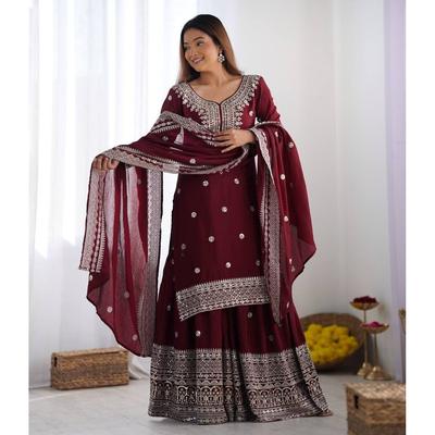 Traje Sharara Punjabi de Bollywood para Mujer Diseñador Listo Para Llevar Salwar Kameez Indio VF-1840