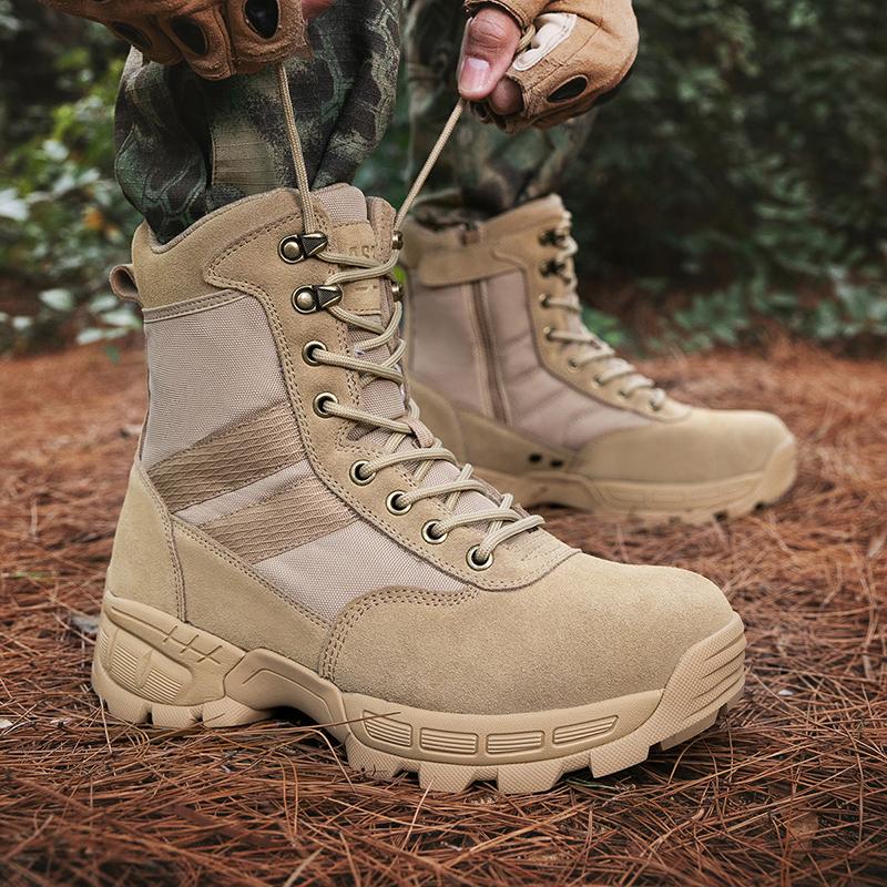 Men's Boots Autumn Round Head Lace Up High-top Sneakers Outdoor Camping Breathable Hiking Desert Boots Botas Taticas Masculino
