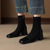 Krazing Pot Microfiber Flock Square Toe Med Heels Elastic Boots Size 43 Zipper Women Basic Design Ankle Boots