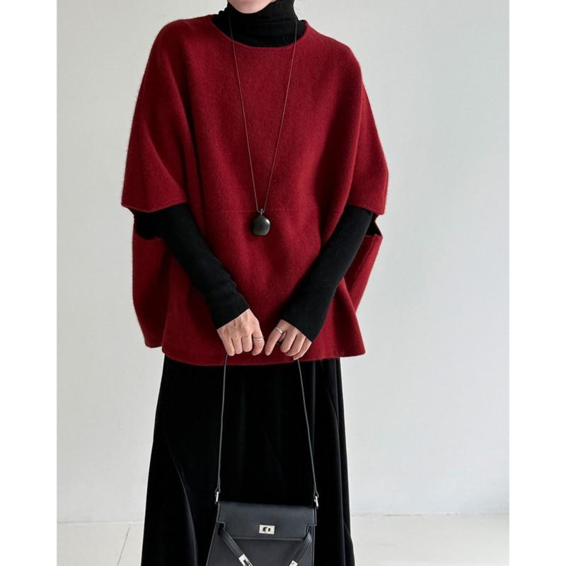 

Johnature Женский вязаный пуловер-жилет в корейском стиле с рукавами «летучая мышь», осенний, повседневный, универсальный, мягкий One Size красный