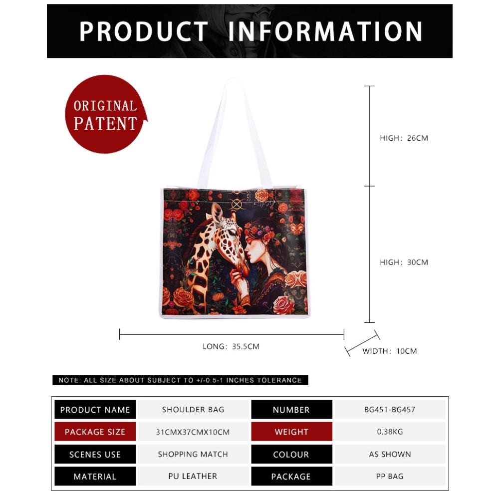 Skull Gothic Underarm Bag, PU Leather, Retro, Printed, Large Capacity, Casual, Commuter, Shoulder Bag, Women's Bag, Stocking Stuffers