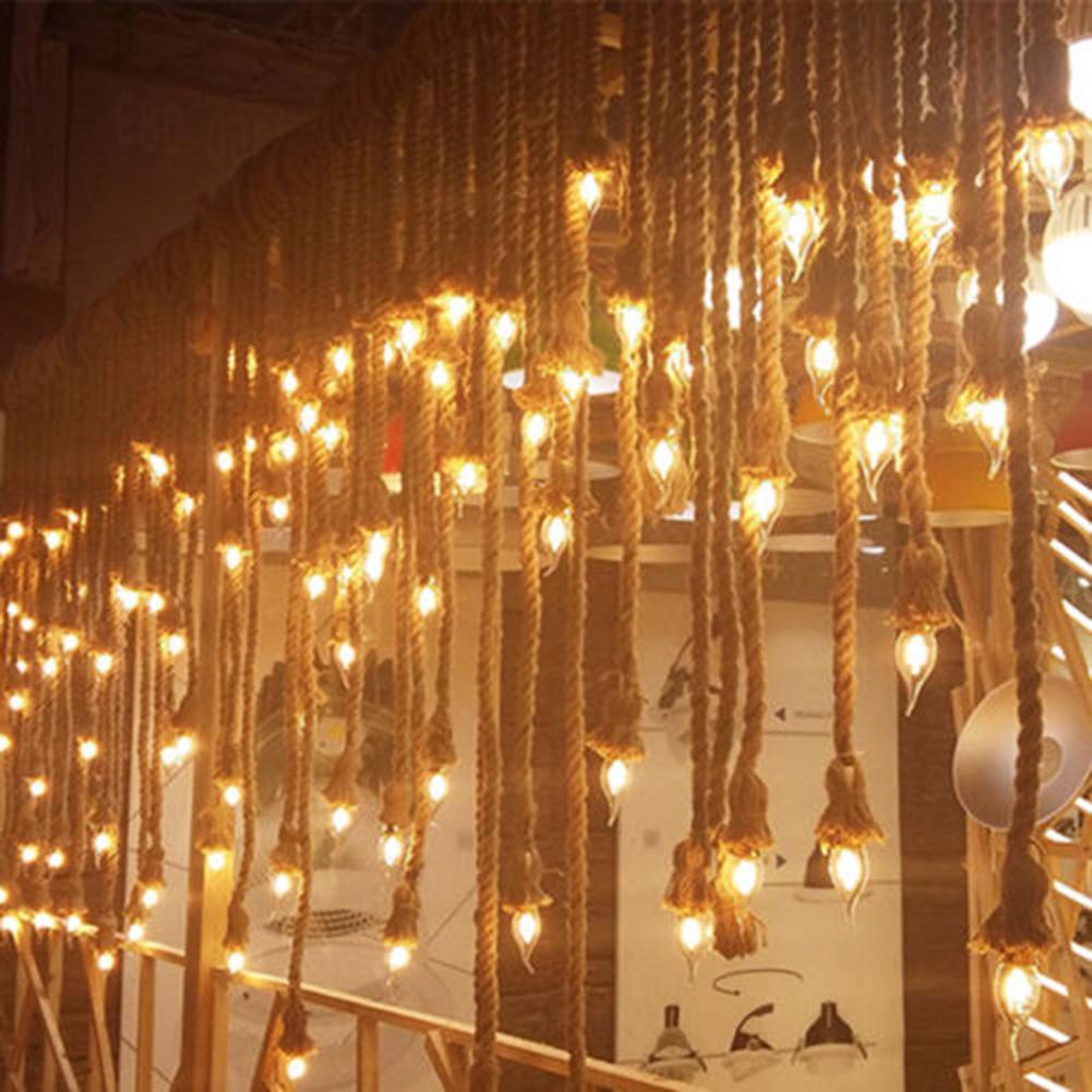 Retro Hemp Rope Pendant Light 220VVintage E27 LED Light Bulb Pendant Lamp Industrial Lamp Loft Home for Decor