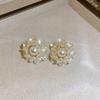 Silver needle French retro flower pearl fringed earrings personality sweet temperament stud earrings women