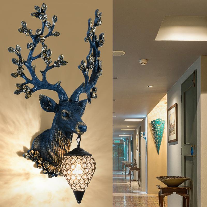 Sika Deer Wealth-Attracting Retro Wall Lamp for Living Room, Bedroom, Hallway, or Staircase