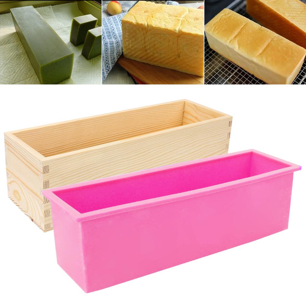 Toast Kuchen Kastenform Silikon Seifenform mit Holzbox Rechteckig Backen DIY Handgemachtes Werkzeug