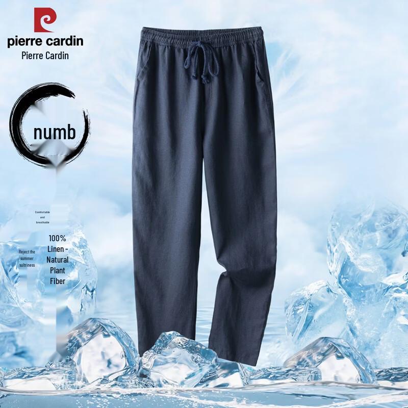 Pierre Cardin Men s 100% Linen Elastic Waist Straight-Leg Casual Pants