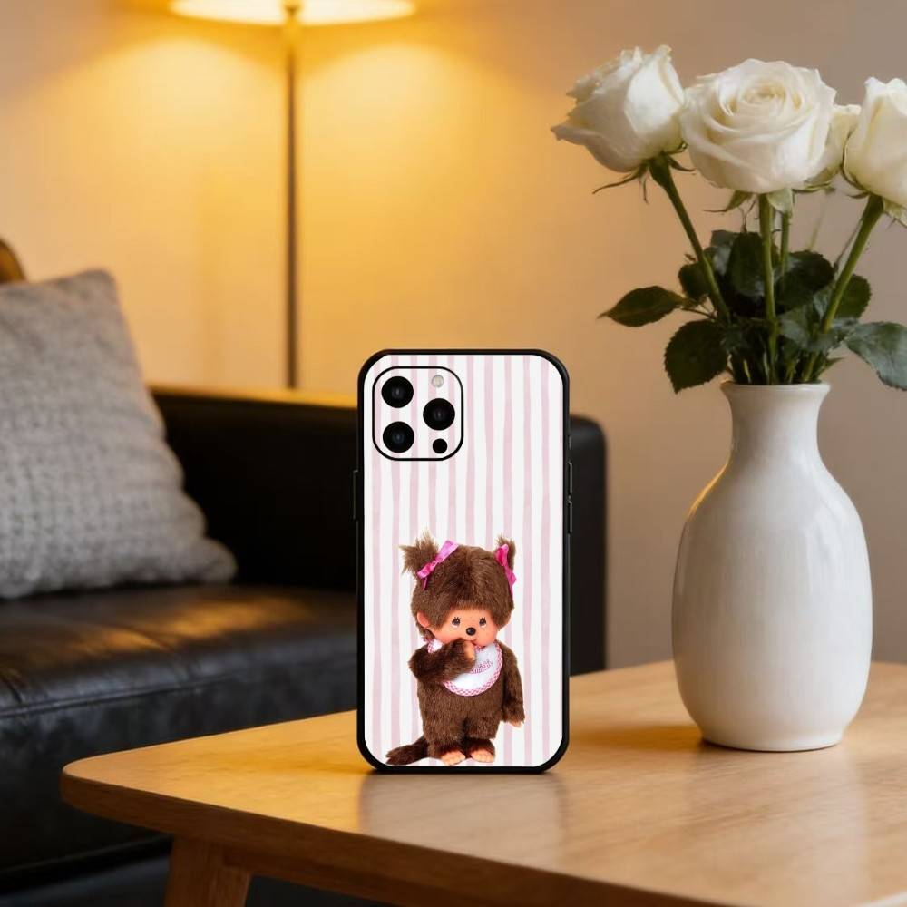 Cute M-Monchhichis Phone Case For iPhone17,16,15,14,13,12 Plus,Max Soft Silicone Black Cover