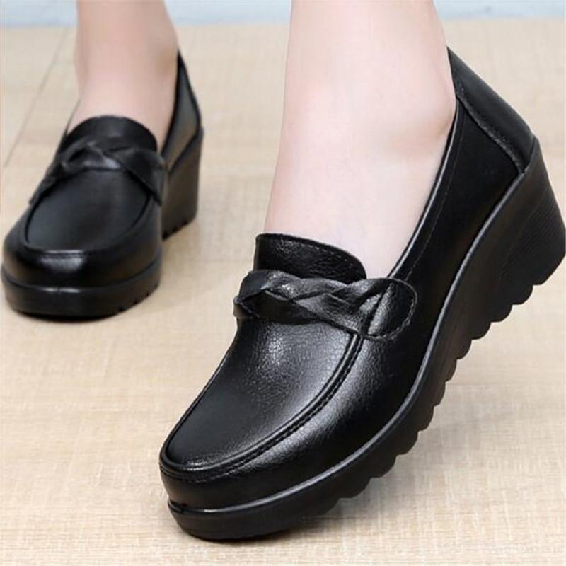 Fashion Spring Autumn Women's Fashion Pumps Shoes Lace Up Woman Wedge Casual Single Shoes Mother High Heels Work Shoes