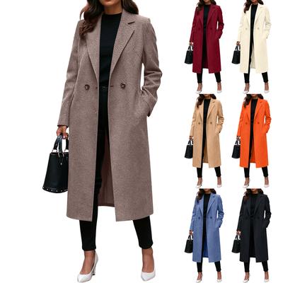 Women's Fashionable Solid-color Lapel Long-sleeved Woolen Coat