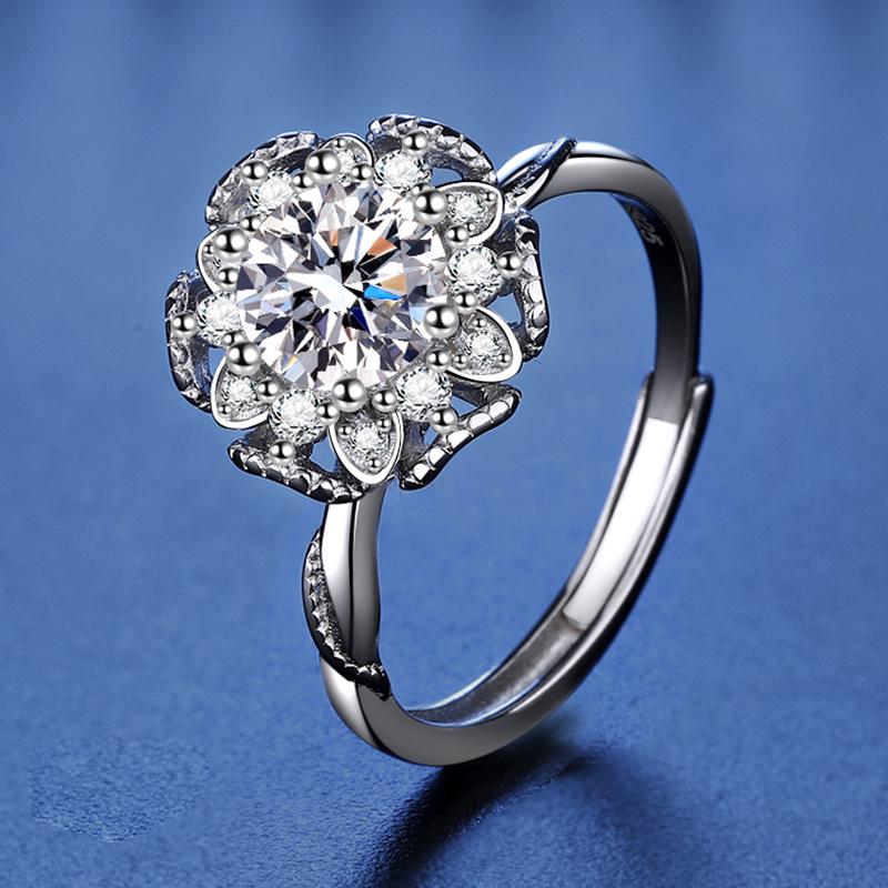 925 Sterling Silver Moissanite Love Ring, PT950 White Gold Plated, Colorfast Luxury Women's Band